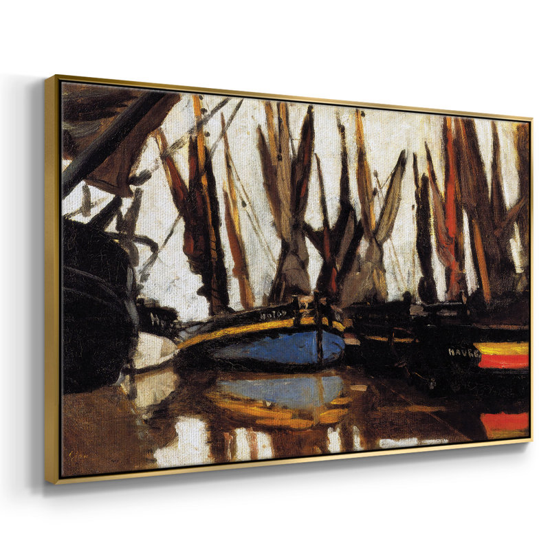 Bateaux de pêche (Étude), 1866 - Reproduction sur toile flottante, H 17 po x l 25 po x P 2 po, Encadrement doré