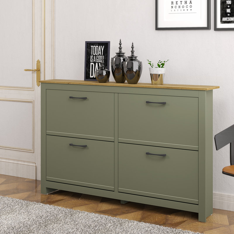 Limestone 24 Pair 4 Door Flip Down Shoe Storage, Kale Green
