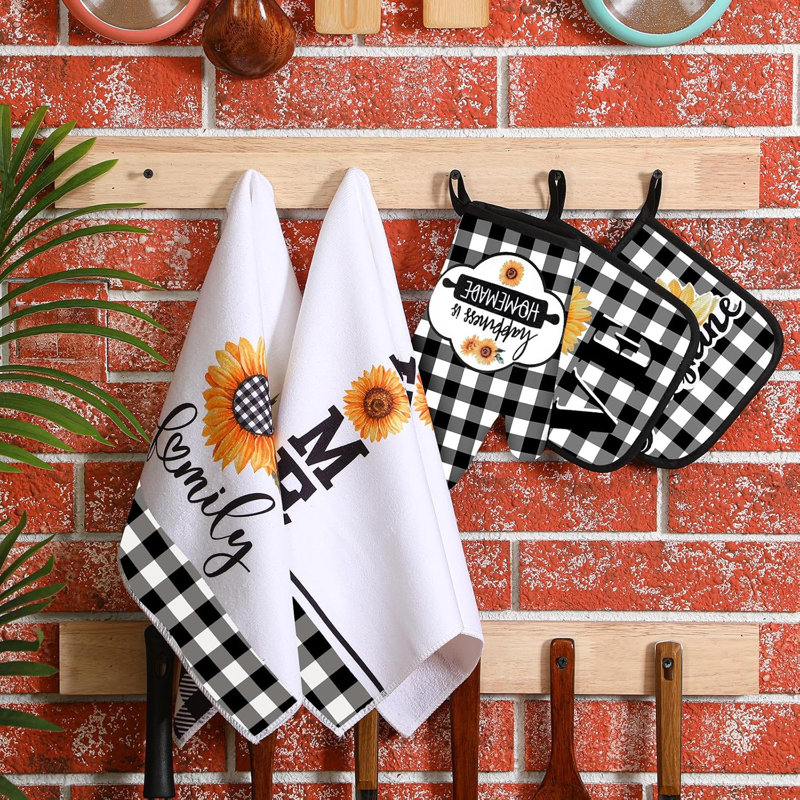 Ensemble 5 serviettes de cuisine à motif écossais de tournesol Buffalo