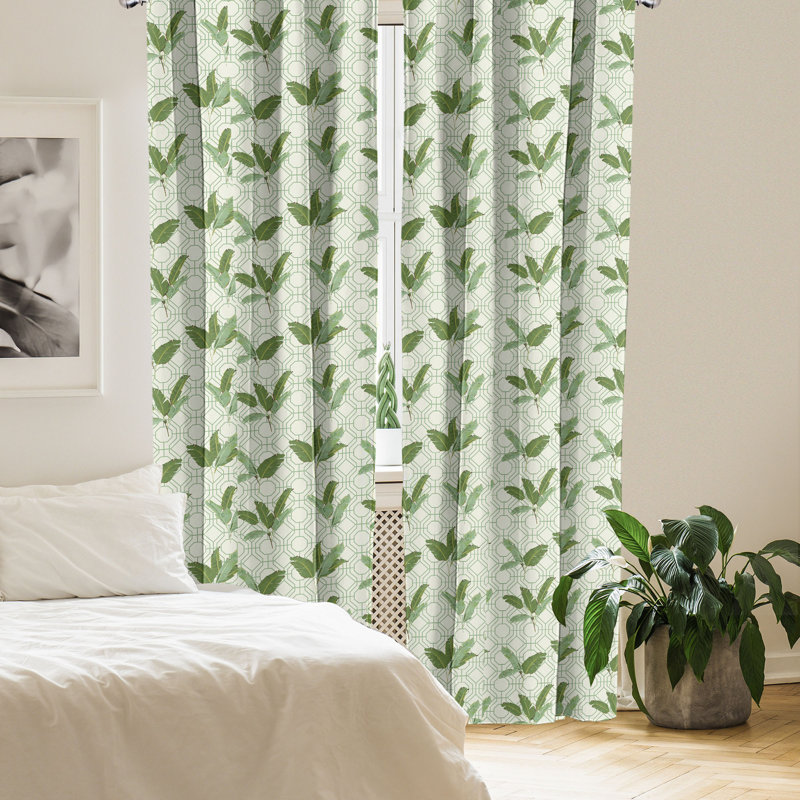 Rideaux 4 panneaux Ambesonne Retro, feuilles de palmier géométriques, vert olive et crème, L 56 po x L 84 po