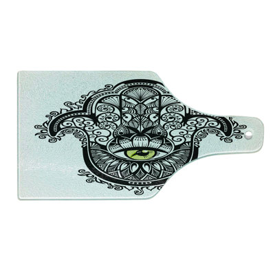 Ambesonne Evil Eye Tempered Glass Cutting Board Vivid Swirled Floral Yellow White and Black