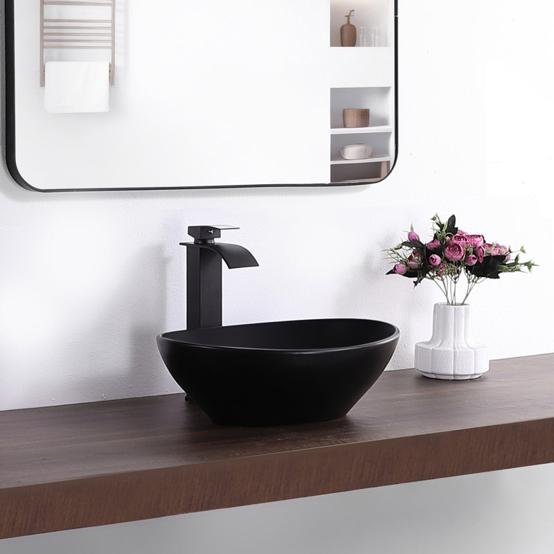 Lavabo vasque ovale noir mat 16,2 po x 13,2 po en céramique (sans trou de robinet)