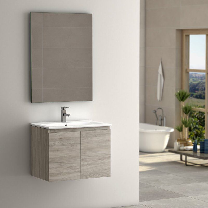 Ensemble de meuble-lavabo mural simple 23 po Jasso, Gris