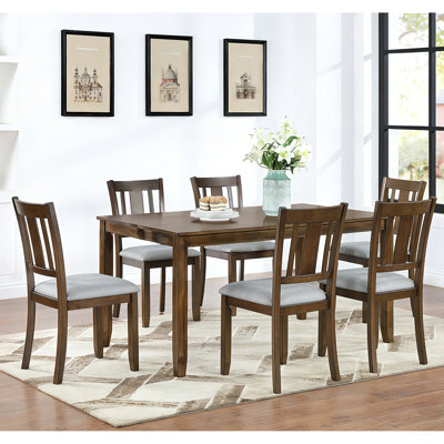Modern 7-Piece Dining Table Set with 6 Upholstered Chairs, Wooden Rectangular Dining Table Set or 6 with Chairs, or Dining Room, Kitchen, Restaurant,