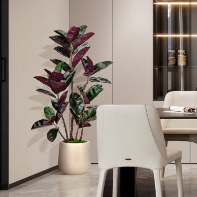 Hévéa artificiel 4,5 pi avec pot décoratif blanc