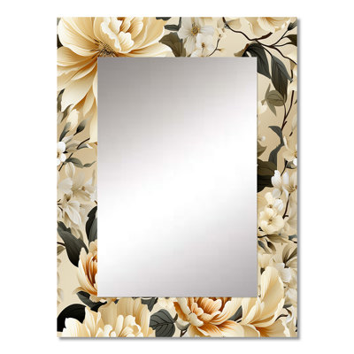 Azhaar Vintage Neutrals Mosaic Flowers - boho  Unique Wall Mirror, Boho Mirror, Printed Metal Art
