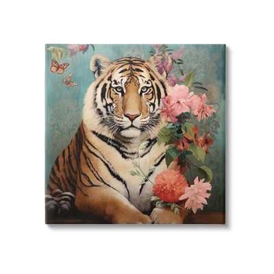 " Vintage Tiger And Bouquet " by Lazar Studio on Canvas