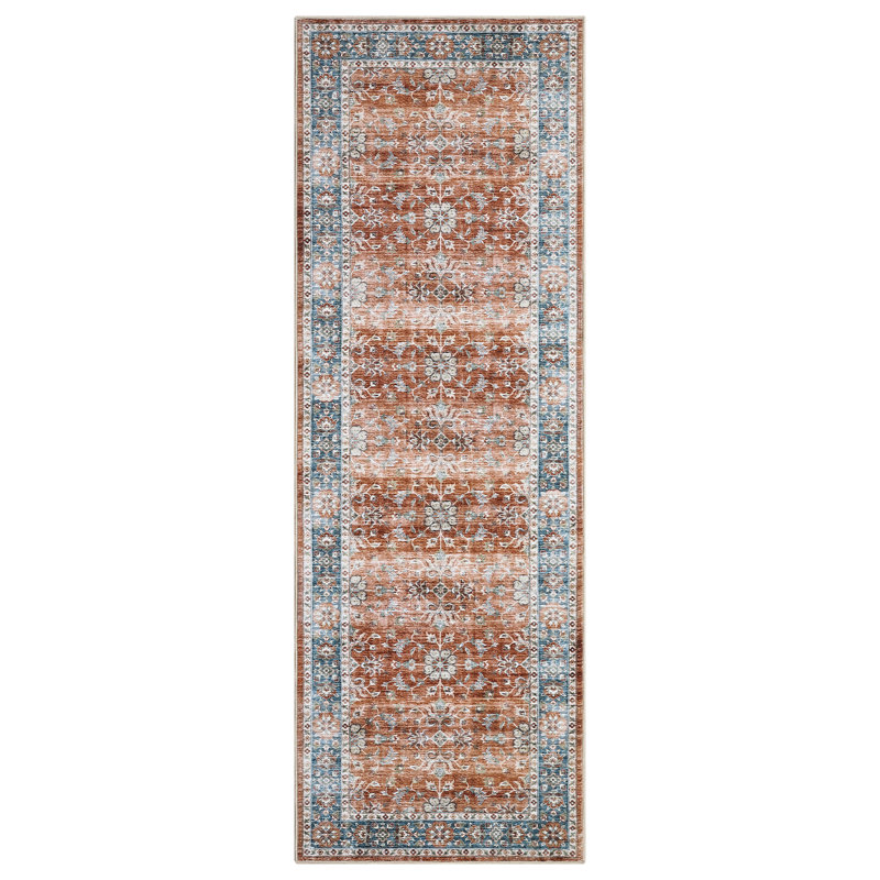 Oriental Machine Washable Rug for Living Room Floral Indoor Carpet for Home Decor Aesthetic Non-Slip Vintage Rug for Bedroom Dining Room Hallway Kitchen Office Nursery Playroom Teen Dorm