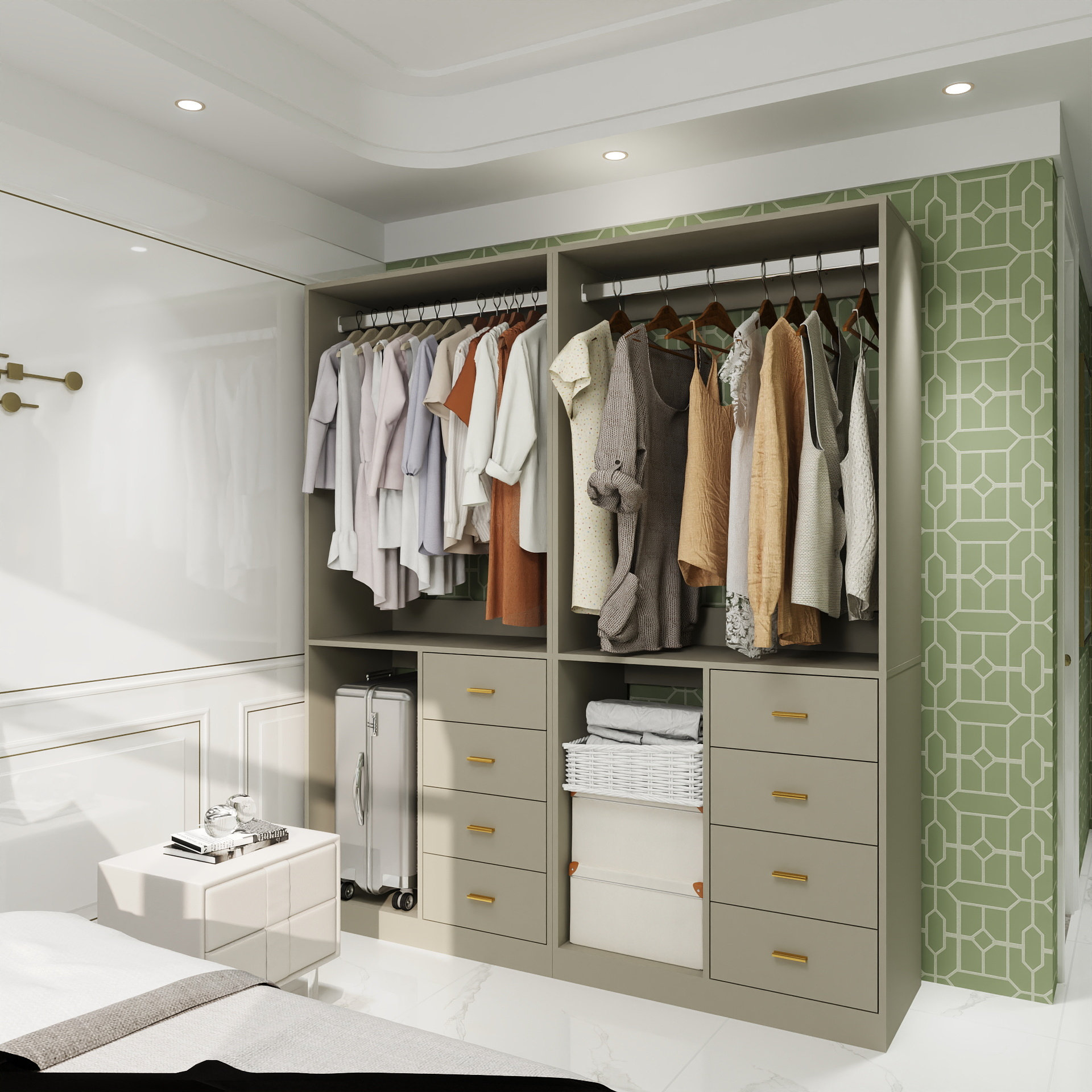 Latitude Run® Wooden Armoire Wardrobe Closet: 2 Shelves and 8 Drawers ...