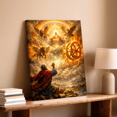 «Biblical Heaven Vision Throne Angels Créatures ailées», reproduction d'art sur toile, œuvre d'art religieuse pour le salon, bureau de chambre à coucher, couloir, décoration murale