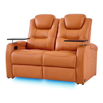Leather Home Theater Seating Movie Theater Chairs Theater Recliner Sofa with Cup Holder by Orren Ellis