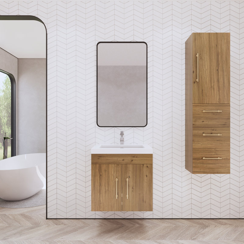 24" Wall-Mounted Single Bathroom Vanity Set, 24", Natural Oak