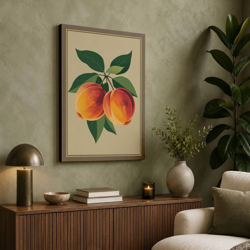 Peaches and Leaves Botanical - Wrapped Canvas, 18x12 - 45.7 x 30.5 cm, Terracotta Border