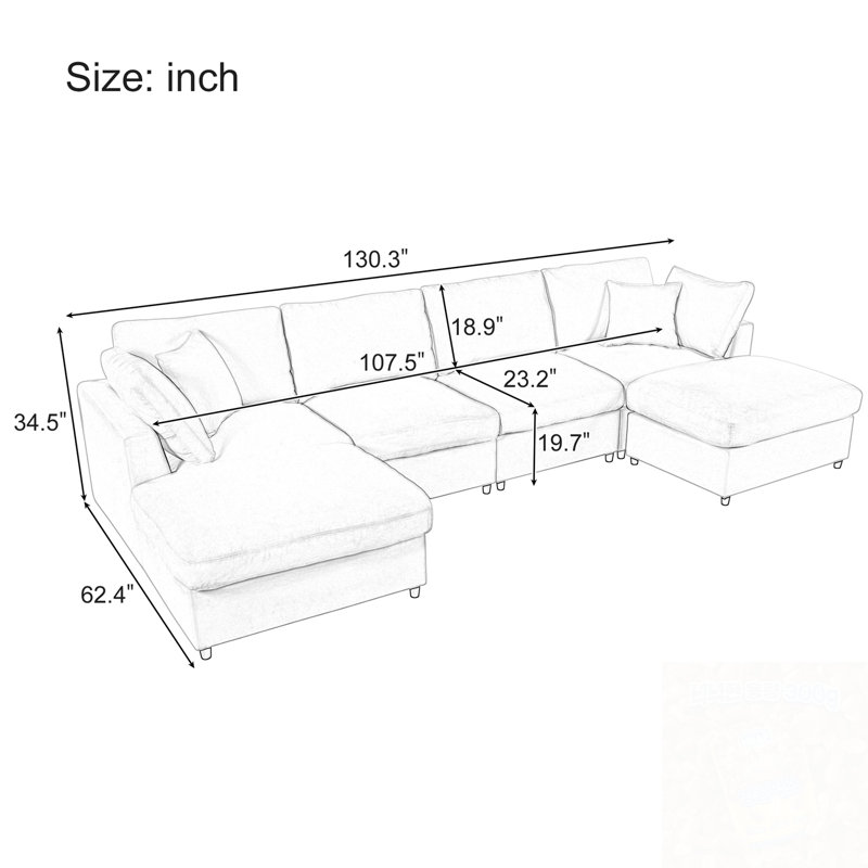 U-Shaped Sectional Sofa With 2 Movable Ottomans, Gray Chenille