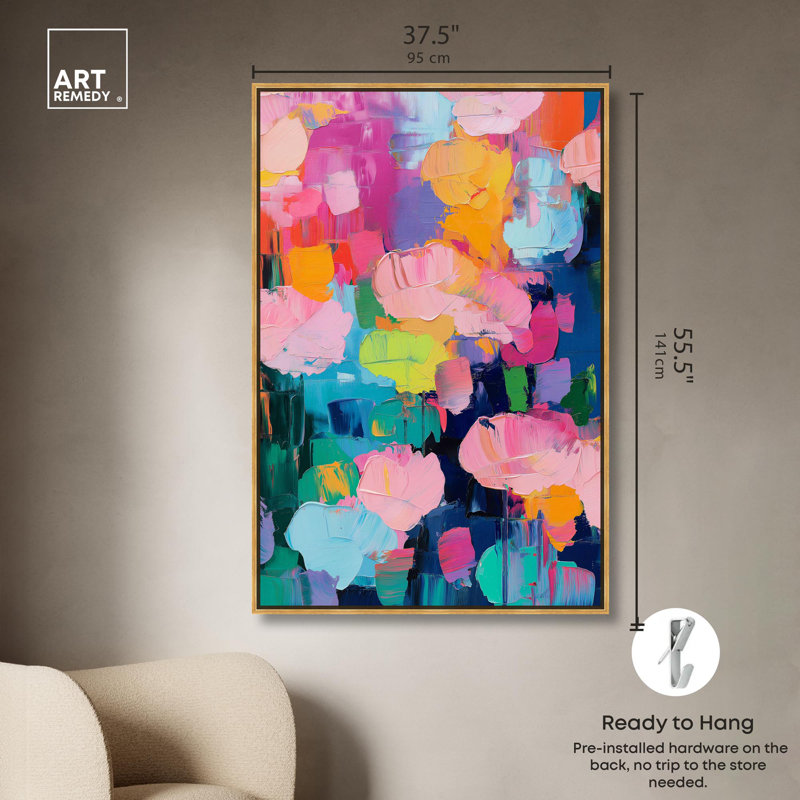 Toile «Glide of Colours» par Art Remedy, H 55 po x l 37 po, Cadre doré