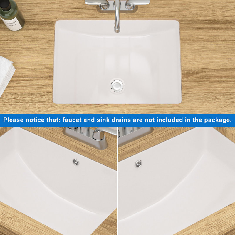 19.7"X14" White Ceramic Undermount Bathroom Sink - With Overflow