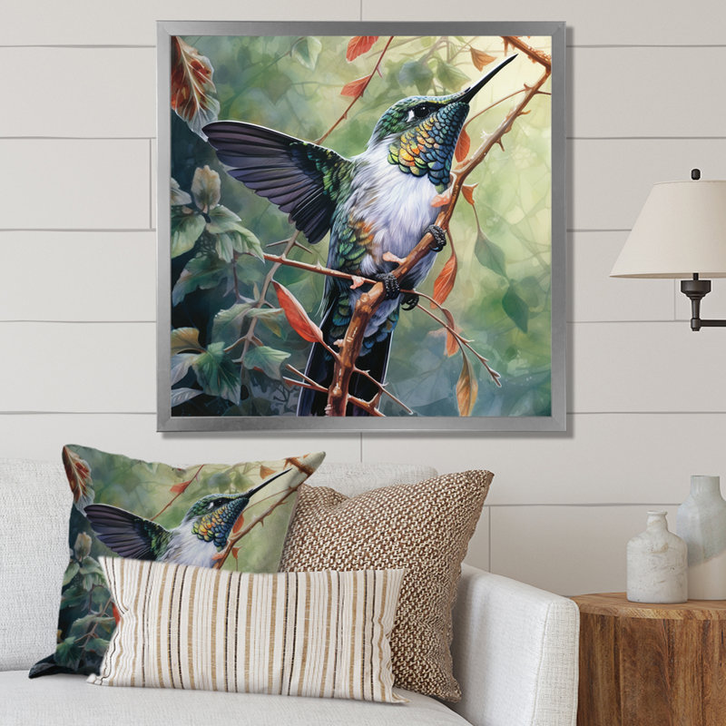 Colibri gracieux IV sur toile, H 30 po x l 30 po x P 1 po, Cadre simple argenté