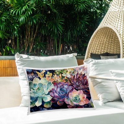Coussin d'extérieur imprimé de la collection Tutti Succulents, design par Svetlana Aleynikova, 14 x 7 x 20