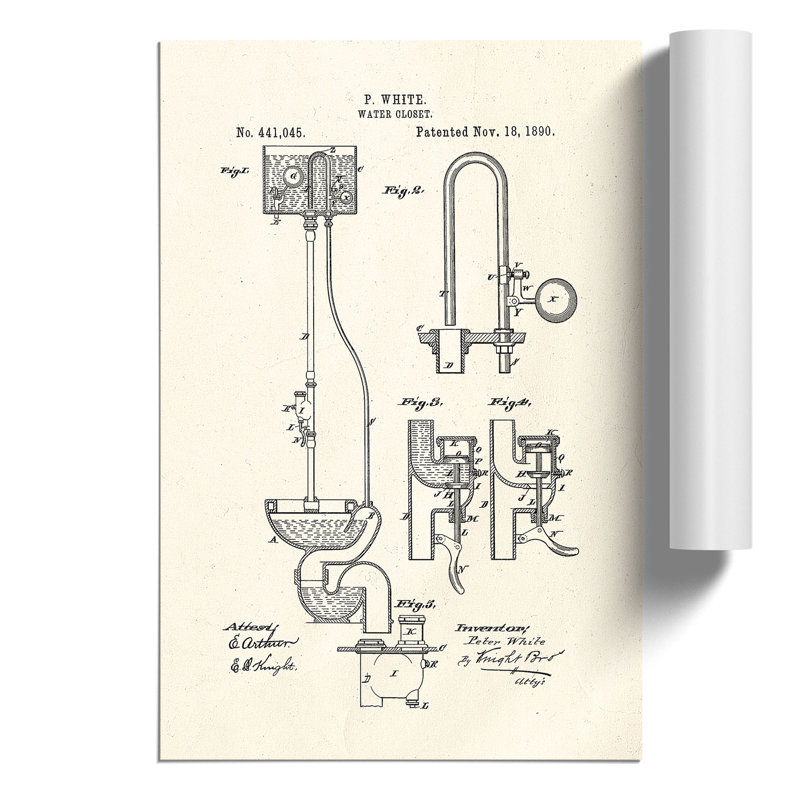 Toilet Water Closet Patent - Frameless Print, 84cm H x 59cm W x 0.1cm D