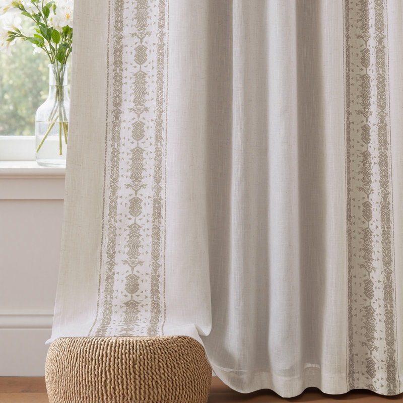 Rideaux occultant en lin Boho, Garniture de tricot beige, L 52 po x L 84 po