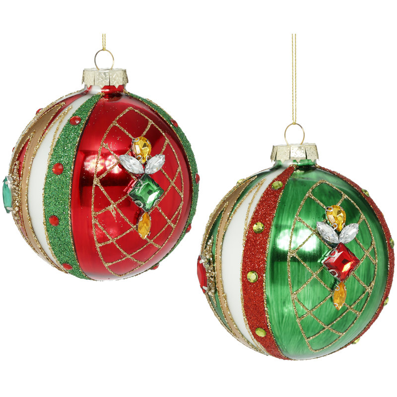 Jeweled Harlequin Ball Ornament - 4 Inches Set Of 6
