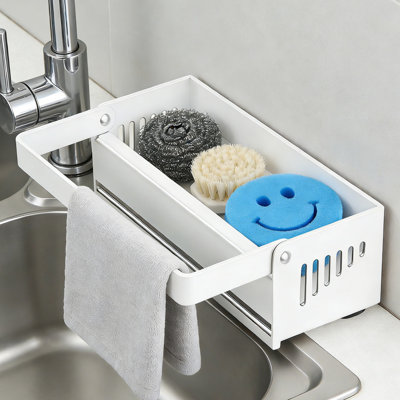 Kitchen Sink Storage Rack Kitchen Sink Organizer With Slope-Drainage Kitchen Sink Sponge Holder，White