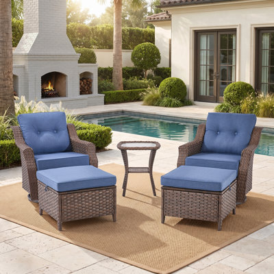 Elona 5 Piece Outdoor Wicker Swivel Glide Chair Set with Cushions