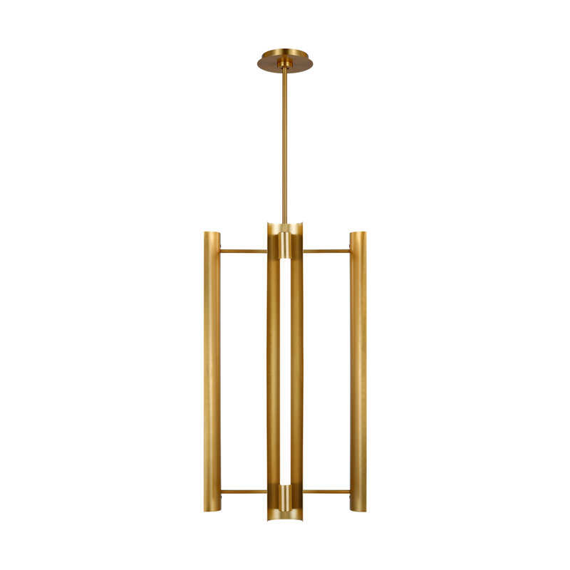 - Light LED Unique/Statement Pendant, 28" H x 16.13" W x 16.13" D, 4, Burnished Brass