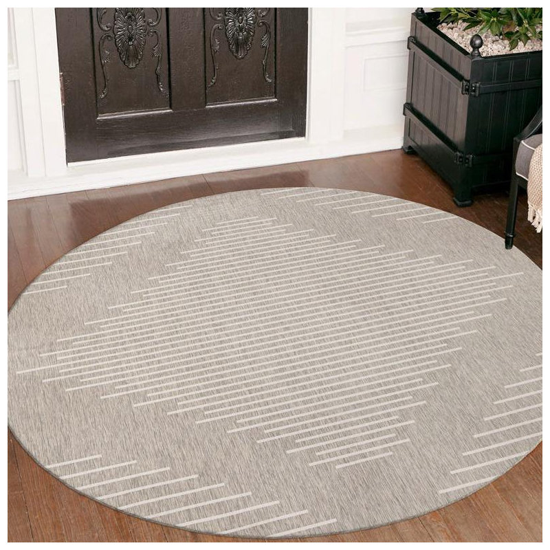 Ava-Mary Striped Indoor / Outdoor Rug, Round 6'