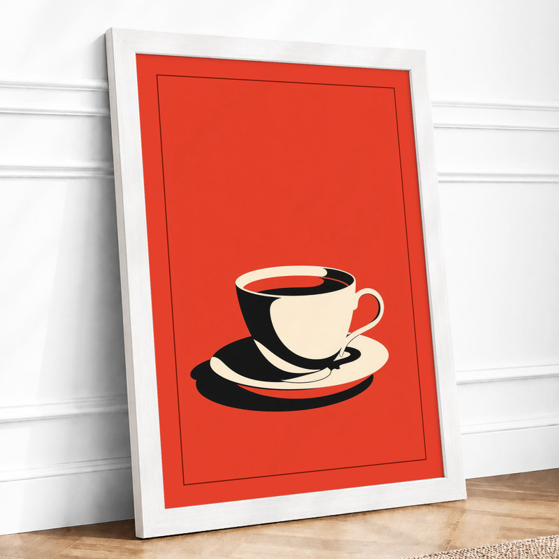 Retro Coffee Cup Mid-Century - Framed Print, A1 - 84.1 x 59.4 cm, White