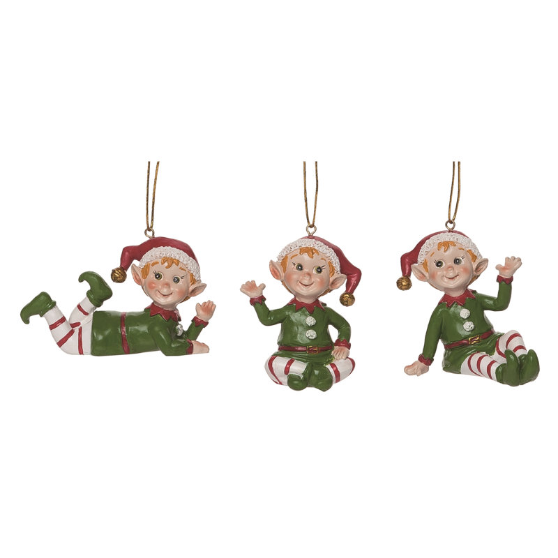  Ensemble de 3 décorations de Noël en résine Elf Bright