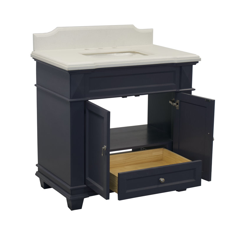 Ensemble de meuble-lavabo simple 36 po Aoibhin, Gris marine, Quartz blanc