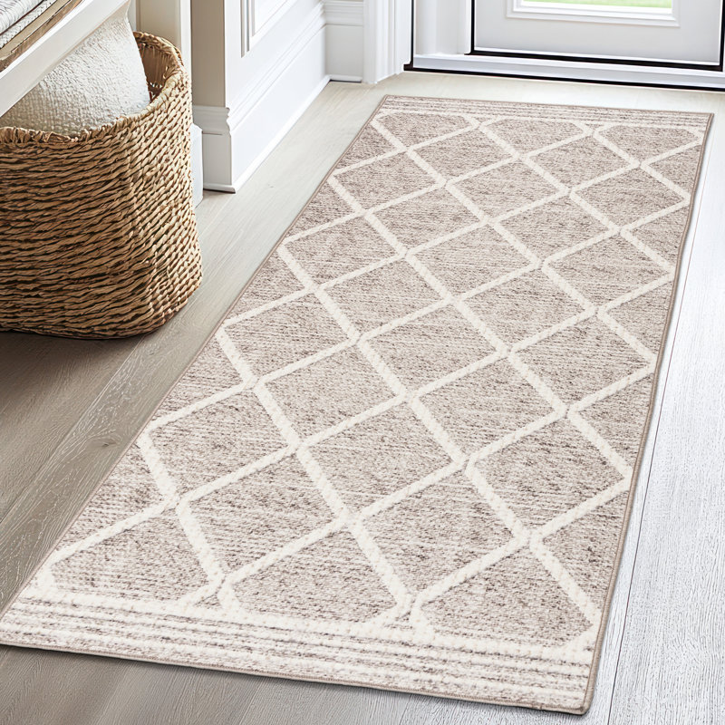 Lusko Tessa Distressed Machine Washable Area Rugs, Runner 2'6" x 8', Beige Ivory