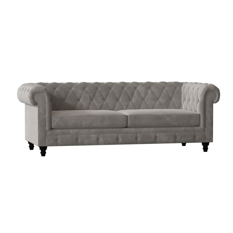 Canapé Chesterfield à accoudoirs roulés, Standard, Velours Bella Dove Performance, Noir