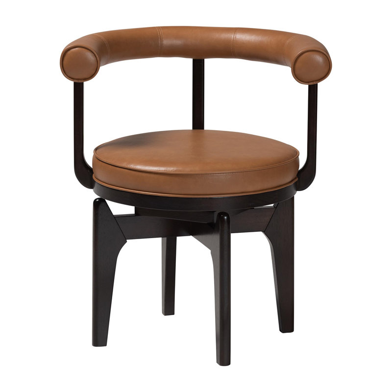 Baxton Studio Delacruz Swivel Dining Chair - Round Open Back Accent Chair With Faux Leather Upholstery, Modern Contemporary Seating For Kitchen Or Dining Room
