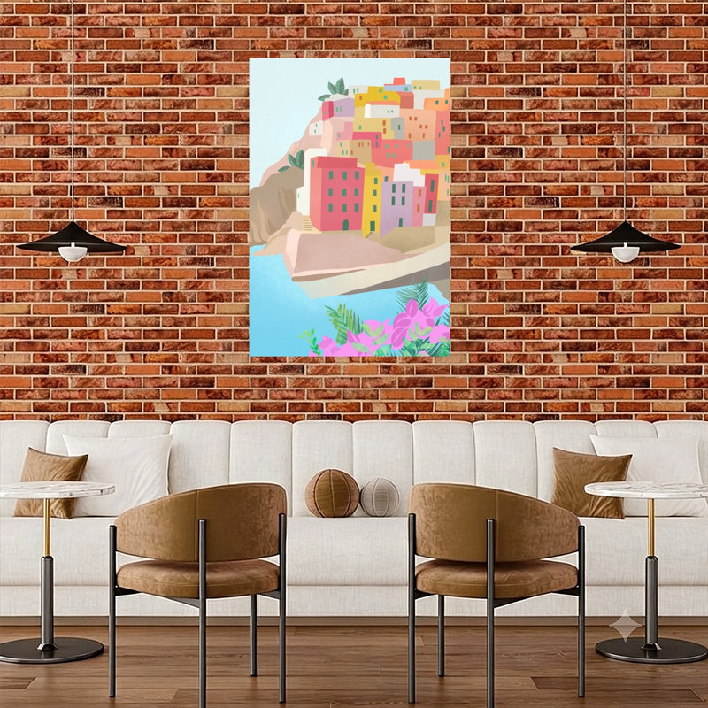Italie, Italie, paysage abstrait contemporain, impression d'art mural, H 48 po x l 32 po