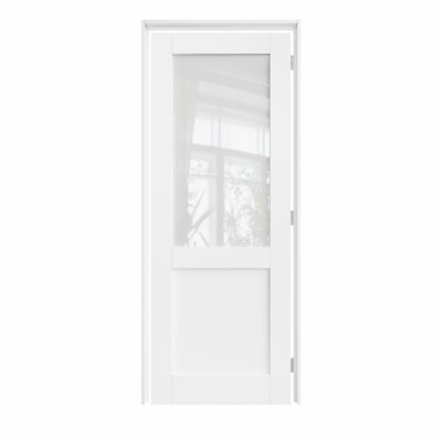 32" x 80" Half-Lite Frosted Glass Interior Prehung Door with Silver Hinges, Privacy Glass Door Slab with Frame, Interior Door as Pantry Door, Bedroom Door, Laundry Door, Closet Doors, Room Doors, Right Hand