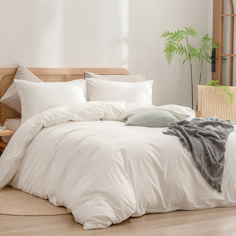 Ensemble de housse de couette 100% coton délavé Bestouch Bestouch, Blanc cassé