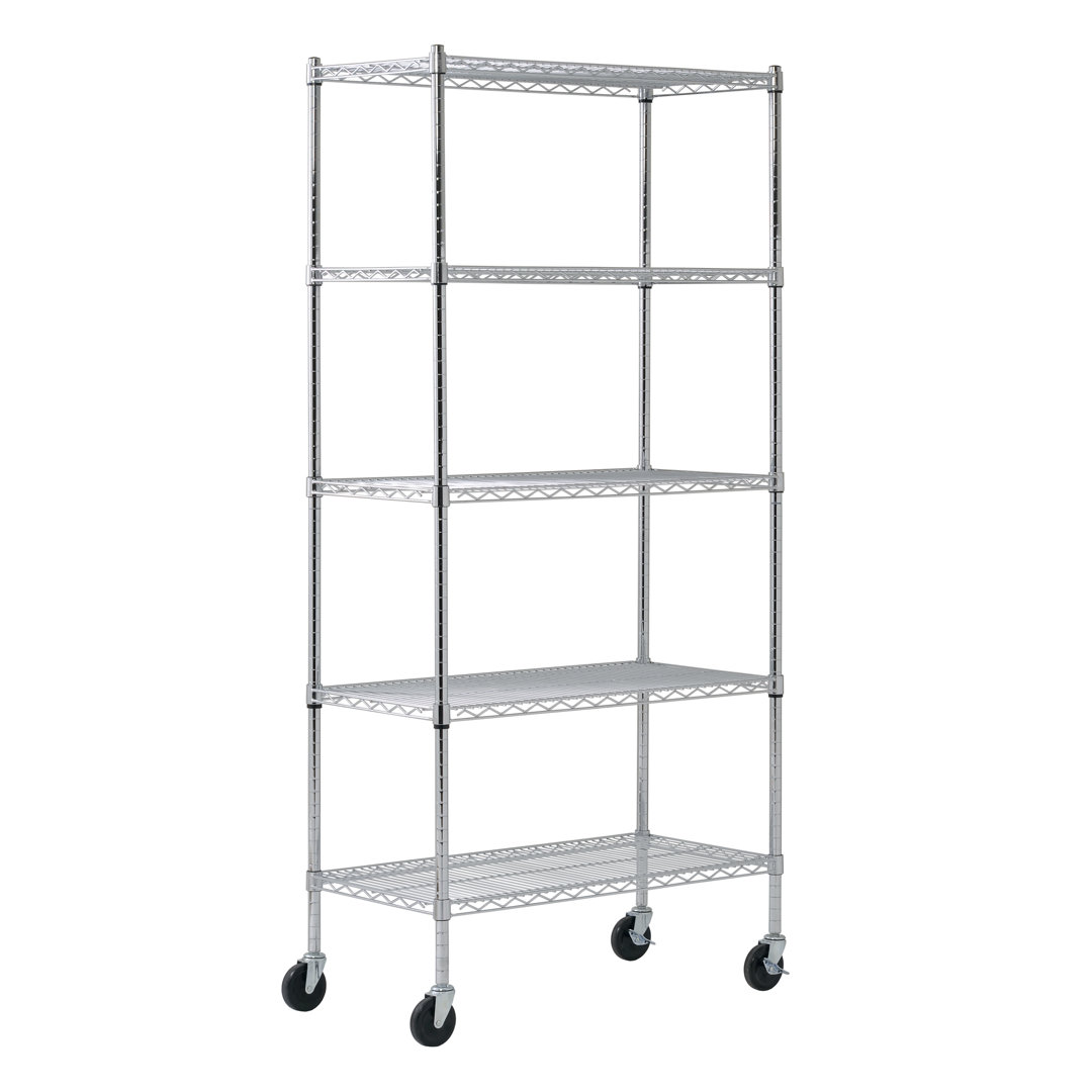 Mobile 75" H x 36" W x 18" D 5 Shelf Wire Shelving Muscle Rack 