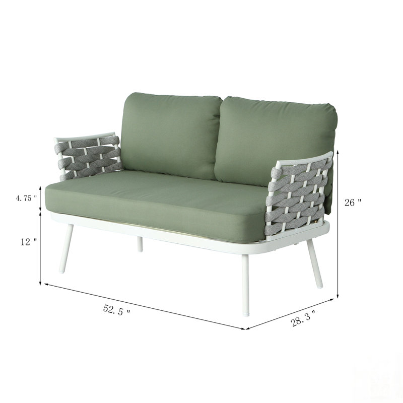 Causeuse et table, ensemble de patio extérieur durable et résistant à la rouille avec coussins confortables