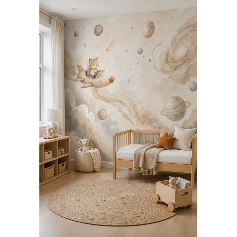 Papier peint Fox Astronaute Fusée Espace Murale, 140"x108", Textured Non-Pasted