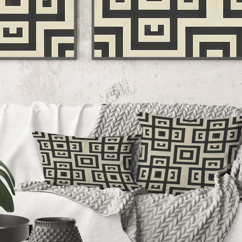 Coussin décoratif noir et beige Mid-Century Tile Dream III - Mid-Century, H 16 po x l 16 po