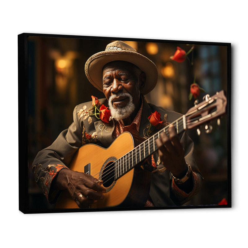 Red Cuban Singer III - Music Wall Decor, Cadre flottant noir, H 12 po x l 20 po x P 1 po