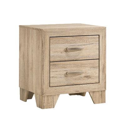 Table de chevet de chambre à coucher avec 2 tiroirs de couleur naturelle - panneau de particules, poignée en métal, pieds fuselés de 4 po pour + 100 mm