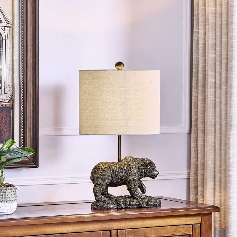 Lampe de table ours en résine 21 po avec abat-jour bronze