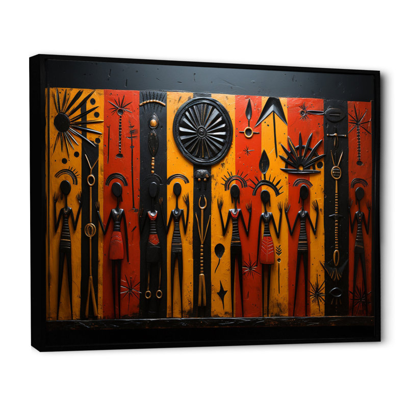 Khmya African Tribal Rhythms X - Art mural tribal africain, H 24 po x l 32 po x P 1 po, Cadre flottant noir