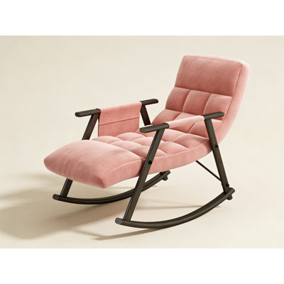 Casual Folding Rocking Chair Upholstered,Lounge Rocking Chair Adjustable High Back and Foot Rest,Side Pockets Placed in Living Room,Bedroom,Balcony