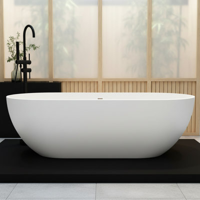 KAKUSIGA 68.9 inch Freestanding Soaking Bathtub Solid Surface Stone Resin Soaking Tub