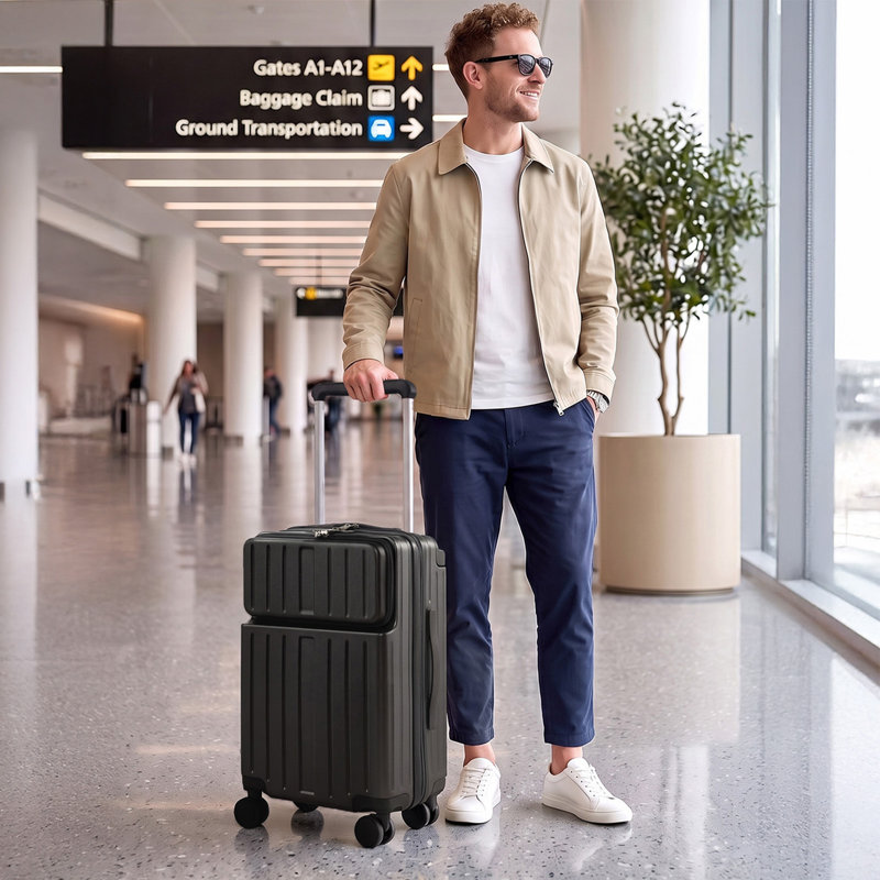 20-Inch Front Opening Travel Suitcase with Widen Telescopic Handle