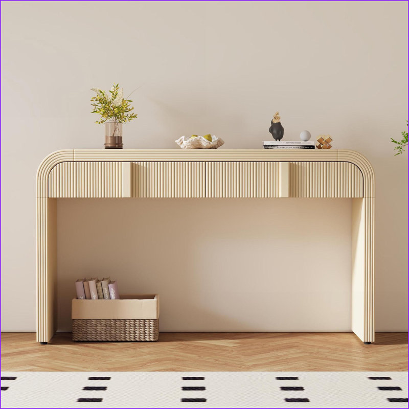 Table basse à silhouette arrondie avec 2 tiroirs, finition facile à nettoyer et amp; Pieds stables et réglables